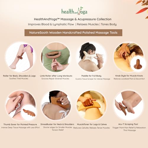 HealthAndYoga™ NatureSooth Handcrafted Wood Thumb Saver Massager - Effective Deep Tissue, Point & Trigger Point Massage for Pain Relief - Skin Friendly and Earth-Friendly Hand Massager Tool