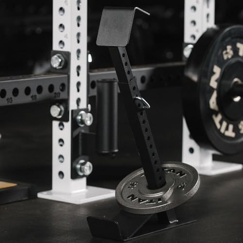 Titan Fitness Eccentric Hooks, Fully Adjustable 20" - 35" Steel Hook Barbell Attachment, Overload Lifting for Explosiveness, Fits Olympic-Sized Weight Plates, Weight Releasers - style: Ecccentric Base Unit