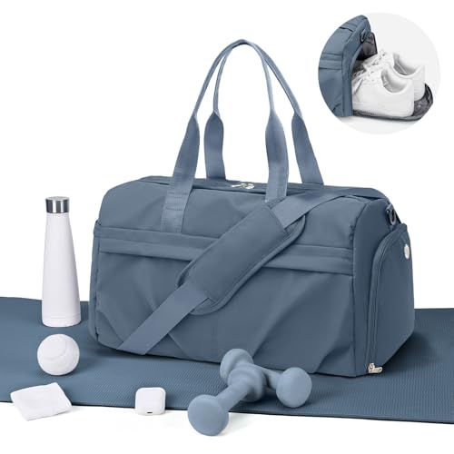 Gym Bag for Women Men with Shoe Compartment, Sport Duffel Bag, Waterproof Travel Weekender Overnight Carry on Bag for Yoga with Trolley Sleeve, Jewel Blue - color: A1-Jewel Blue