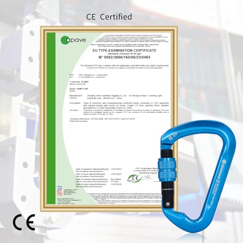 NewDoar CE Certified 30kN-6744lbs Climbing Carabiner Professional, Heavy Duty D Screwgate Clip, for Climbing,Rappelling,Hunting, Rescue - color: Screwgate/Blue/2pcs