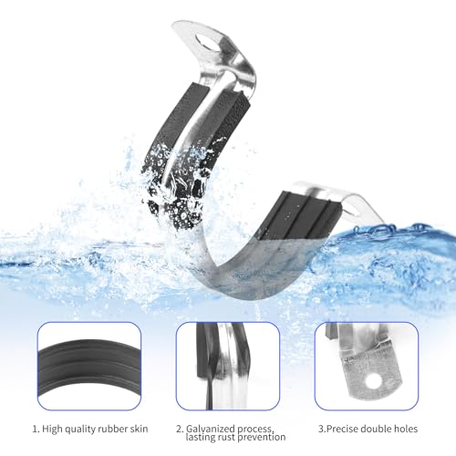 1 Inch Reinforced Rigid Pipe Strap, 2 Holes U Bracket Cable Clamp Hanger, Rubber Cushioned Insulated Clamp, Conduits Strap Clamps for Pipe Fixing on Various Surfaces, 10 PCS(25mm) - size: 1 inch (10 pcs)