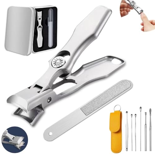 German Nail Clippers Set for Men & Women and Seniors | Large Wide Jaw Opening,Anti Splash Design,Ultra Sharp Stainless Steel heavy duty fingernail & toenail clippers (Silver) - size: Large Silver