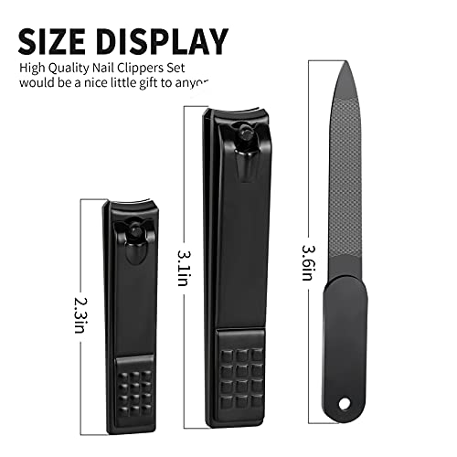 Aogeili Nail Clippers Set, Sharp Stainless Steel Fingernail Clipper & Toenail Clippers, Black Nail Cutter，Perfect 3 PCS Black Nail Cutter for Men/Women/Kids, Set Include Nail File - size: Large/Small/File