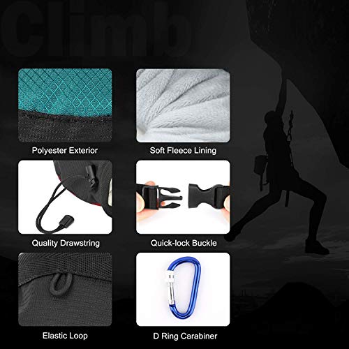 Moko Rock Climbing Chalk Bag, Bouldering Chalk Pot Bucket with Adjustable Belt & Carabiner Drawstring Climbing Gear - color: Light Blue & Black, style: Cylinder