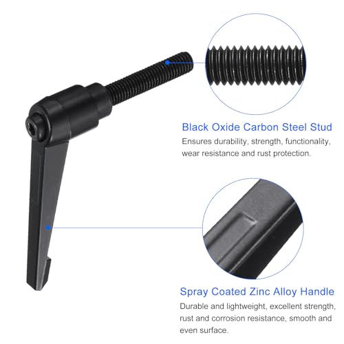 uxcell 4pcs Clamping Lever Handles, M10 x 50mm Black Oxide Carbon Steel Threaded Male Stud, Adjustable Handles Locking Quick Release Ratchet Push Button Bolt Knobs, Black - size: M10 x 50mm
