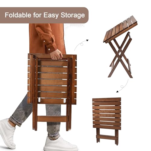 Outdoor Wooden Side Table, Folding Patio End Table, Small Square Furniture Table for Adirondack Chair, Balcony, Porch, Acacia Wood, No Assembly, Brown - color: S-brown-1