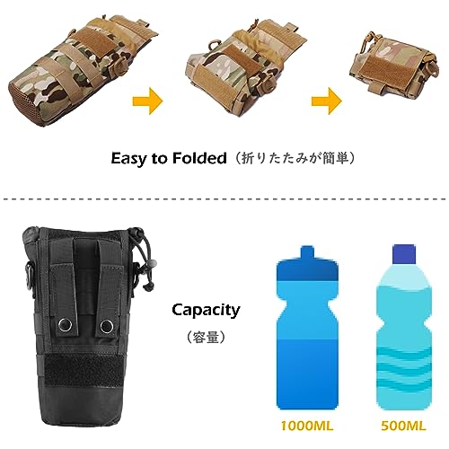 TRIWONDER Tactical MOLLE Water Bottle Pouch H2O Hydration Carrier, Military Bottle Holder Molle Drink Holder Travel Water Bottle Bag for Backpack Camping Outdoor - color: 02 Black