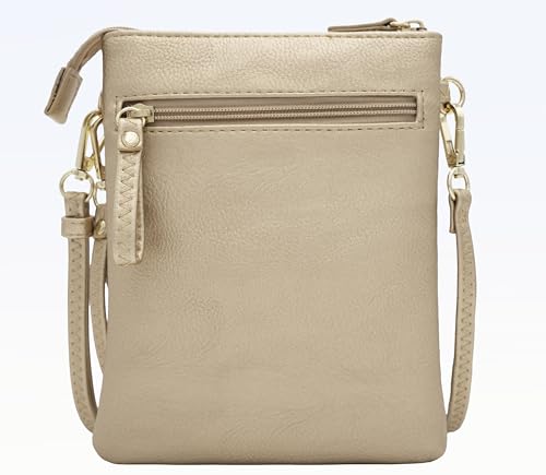 Solene Small Multi Zipper Pockets Crossbody Bag with Detachable Wristlet - color: Rose Gold-1