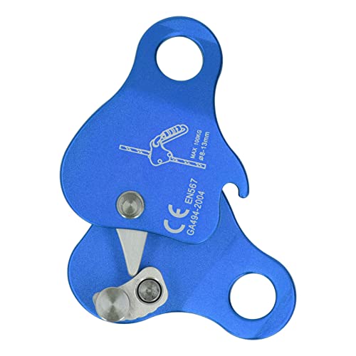 Premium Aluminum Alloy Climbing Rope Grab for Outdoor Climbing Mountaineering - Side Plate Design for Quick Loading and Unloading - color: Blue