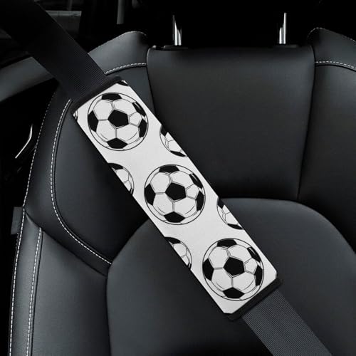 2PCS Soccer Black and White Soccer Ball Car Seat Belt Pad Breathable Shoulder Protector for Girls and Boys, Most Cars, Anti-Slip Pad - color: Pattern 595