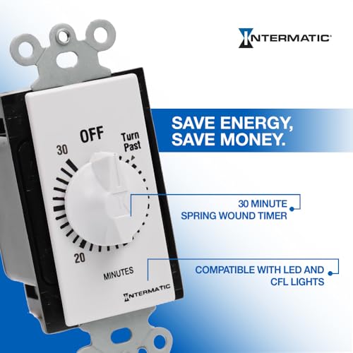Intermatic SW30MWK 30-Minute Spring Wound Timer, White - Energy-Saving Control for Lights and Appliances - Easy Installation and Operation - size: 30 Minutes