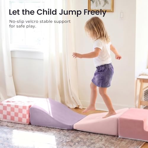 Tiny Land Soft Foam Climbing Blocks for Toddlers, 6-Piece Foam Blocks | Indoor Playground Baby Climbing Toys, Ideal Gift for Kids Activity Crawling and Sliding Foam Play Set (Pink Pastel) - color: Pink Pastel