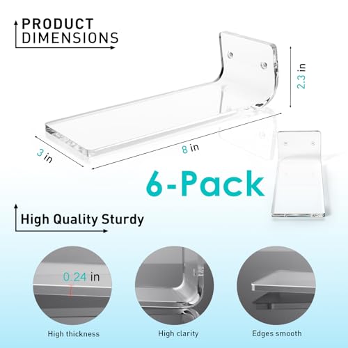 SIPRDE Floating Shoe Display Shelves for Wall Mount Set of 6 - Clear Acrylic Floating Shelves for Showcase Sneaker Collection or Shoes Box