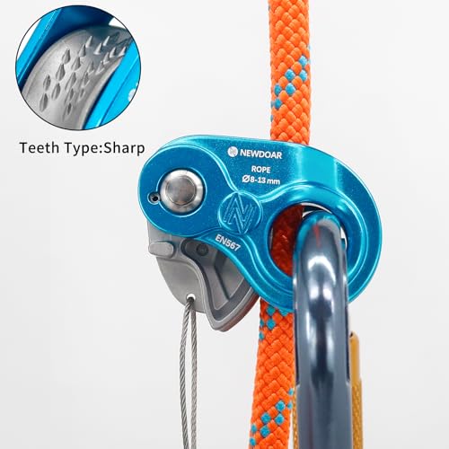 NewDoar Rope Ascender Lightweight Rope Clamp Ascender Riser Adjuster Fits 8-13mm Rope Self-Locking Grip for Rock Climbing,Hunting,Protection Rescue,Rappelling,Arborist,Gear Equipment - color: Blue Pro