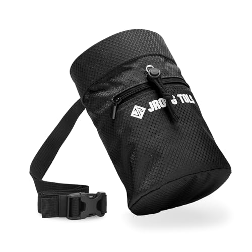 Chalk Bag for Rock Climbing Bouldering, Sealable Drawstring Closure, Capacious Zippered Pocket Athletic Chalk Bag with Waist Belt for Weightlifting, Gymnastics, Crossfit (Black/Orange)