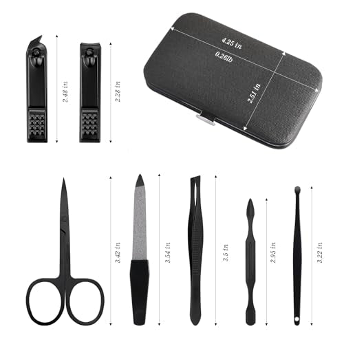 Manicure Pedicure Set Personal Care Nail Clipper Kit 7 PCS Manicure and Pedicure Kit Nail Care Kit for Men Suitable for Travel(Black) Present for Men Husband Boyfriend Parent - color: black