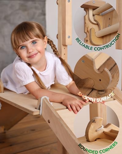 9-in-1 Wooden Indoor Climbing Frame for Children, Montessori-Inspired Climbing Set with Wall Bars, Monkey Bars, Pull-Up Bar, Rings, Swing, Rope Ladder, Climbing Board, Slide & Platform - size: Indoor Play Gym