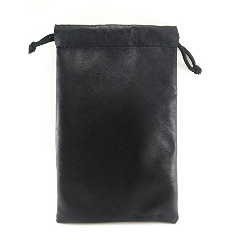 Multiple use Lambskin Leather Pouch with Drawstrings: (22 cm X 26 cm) - color: Black