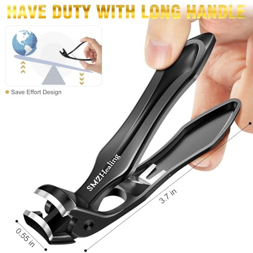 Wide Jaw Opening Toenail Clippers for Men Thick Nails for Seniors | Angled Head Heavy Duty Toe Nail Clippers Fingernail Clipper with Catcher Long Handle - color: 2pcs Black & Sliver