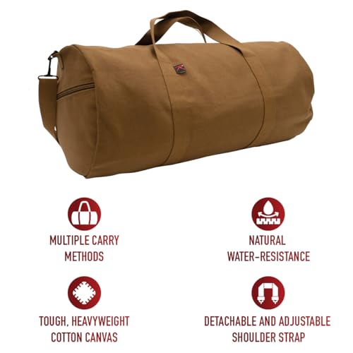 Rothco Heavy-Duty Canvas Shoulder Duffle Bag - Rugged Travel Gym Gear Equipment Bag - color: Work Brown, size: 19 Inches