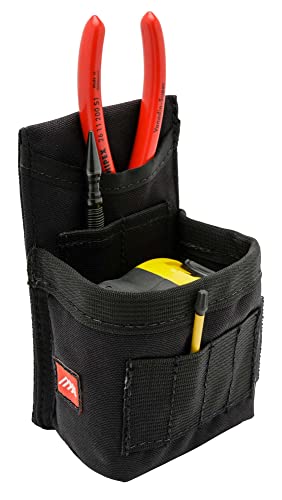 Diamondback GK1 Low-Profile Clip-On Utility Pouch, Black | 1000D nylon - 2 in. DB HD spring-steel mount - fits 35 ft tape or fasteners - 4-slot bit index + blade & pencil slots