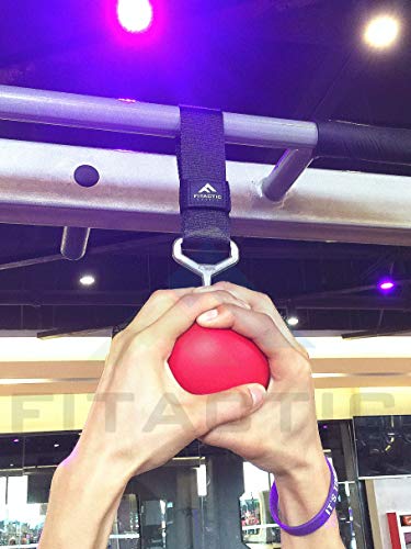 Rock Climbing Solid Training Cannonball Power Pull Up Ball Hold Grips for Straps for Finger, Forearm, Biceps, Back Muscles (Red, 4") Bundle with Upgraded 1 Pair Eagle Loops Grip for Fing