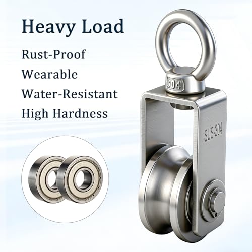 Cable Pulley Block Stainless Steel Swivel with Silence Bearings for Garage,Attic,Kayak,Deer Hanging,Gym Equipment,550LB Lifting,4 Pack