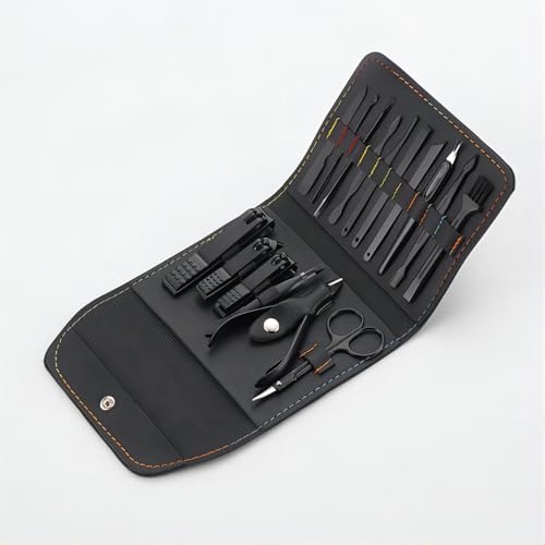 16PCS Professional Manicure & Pedicure Set Stainless Steel Nail Care Kit Travel Manicure Kit, Black - color: Black