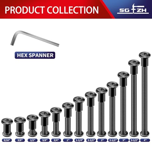 1/4-20 x 1/2" 20Pcs Flat Head Hex Socket Cap Screws Bolts Barrel Nuts Kit, 304 Stainless Steel 18-8, Full Thread, Black Oxide by SG TZH (with Hex Spanner) - color: Black, size: 1/4-20 x 1/2"