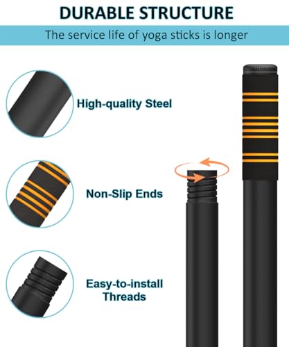 Queension 5ft Adjustable Yoga Stick with Non-Slip Foam Sleeveds for Balance | Made of Sturdy Alloy Steel, Stretching & Mobility Stick, Exercise Fitness Pole for Balance & Pilates - color: Black