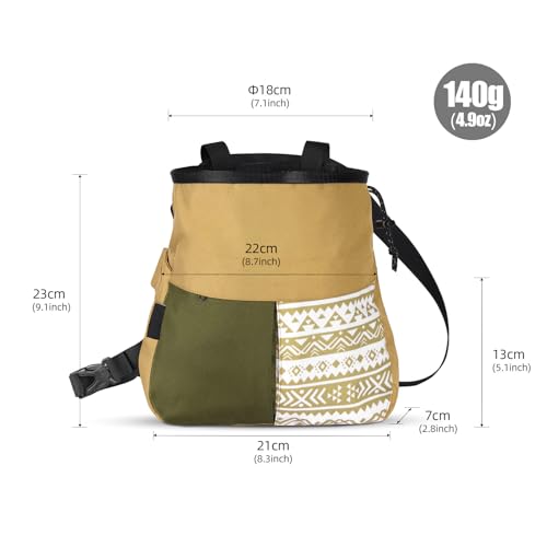 Drfeify Mountaineering Chalk Bag, Large Capacity Travel Bag with Independent Front Pocket, Outdoor Sports Gear for Climbers Hikers - size: Large Khaki