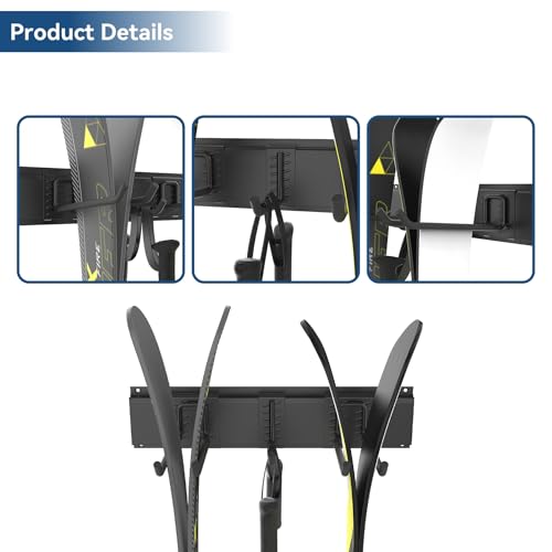 WALMANN Wall Mounted Ski Rack, Garage Ski Storage for 4 Pairs of Skis Mount Hanger Home Shed and Garage Snowboard Wall Rack Holds Up to 200 lbs - style: Holds 4 Pairs of Skis