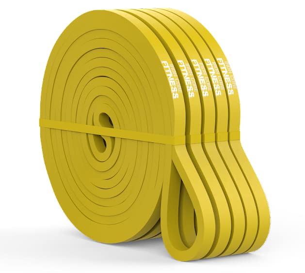 Gym Quality Long Resistance Bands Multi Pack of 5- Loved by Fitness Pros for Group Workouts in Gyms, Boxes, Studios and Bootcamps. Perfect for Pull Ups, Strength Training, Mobility - color: #1 Yellow, X-Light