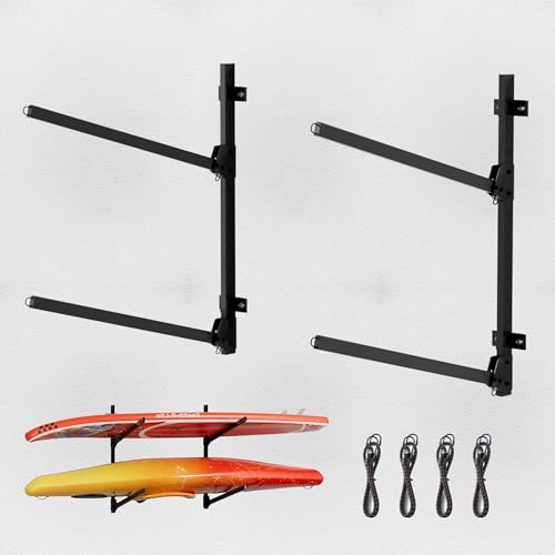 2-Tier Foldable Kayak Wall Mount Rack | Space-Saving Swing-Away Design - Heavy Duty Thickened Steel Storage Hanger for Kayaks, Canoes, 304 Stainless Steel Screw - size: Folding Wall Mount for 2 kayaks-H31.5"