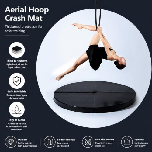 HARELA Foldable Pole Dance Mat, Safety Mat for Home Spinning Round Pole Dance Mat, Anti-Collision Cushioned PU Leather Mat for Yoga, Gymnastics, Pole Dancing - size: 200*10cm/78.7*3.9"