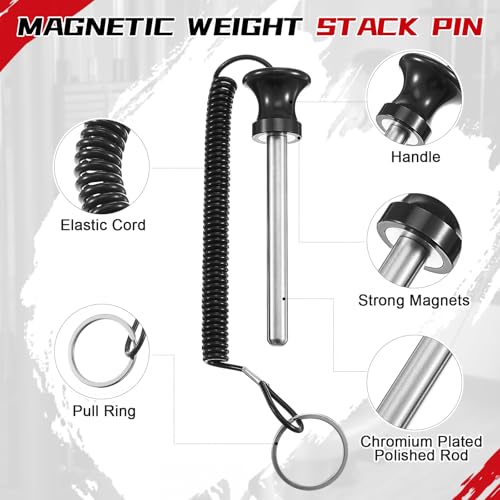 Lasnten Weight Stack Pin Magnetic Universal Gym Weight Pin 0.4 inch Drop Set with Pull Rope for Plate Apertures Above 10.5 mm Heavy Duty - color: Black