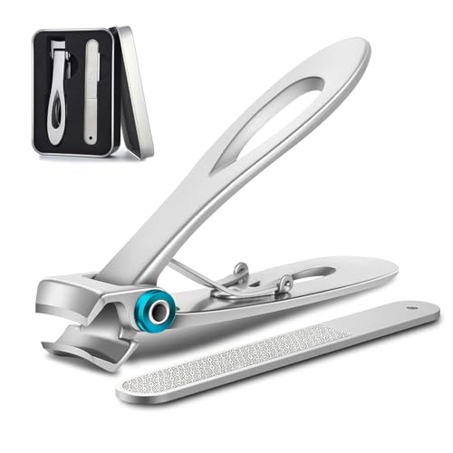 Bestac Heavy Duty Ultra Wide Jaw Nail Clippers Set - Stainless Steel Toenail Clippers for Thick Nails, Seniors, Men & Women - Big Manicure Pedicure Nail Cutter Kit (Silver) - color: Silver