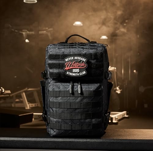 WOLFpak 35L Athletic Gym Backpack - Durable 1000D Waterproof Oxford Material with MOLLE Webbing, Laptop Pocket - color: Strength Club