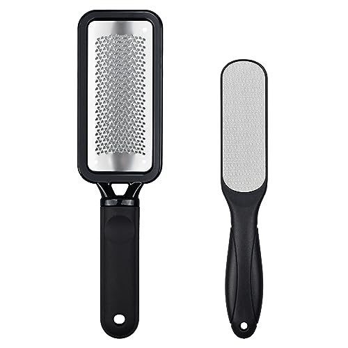Foot Files Callus Remover 2 Pcs Stainless Steel Professional Pedicure Foot Rasp and Dual Sided Scrubber Foot Care Tools to Removes Hard Skin Corns for Dry and Wet Fee - style: 2 X Foot Files&rasp