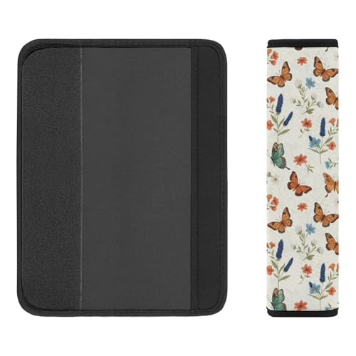 2 Piece Butterfly Flowers Colorful Butterflies Theme Car Seat Belt Pad Breathable Seat Belt Cushion for Child, Stroller Pushchair High Chair, Easy Install (No Tool) - color: Pattern 1002