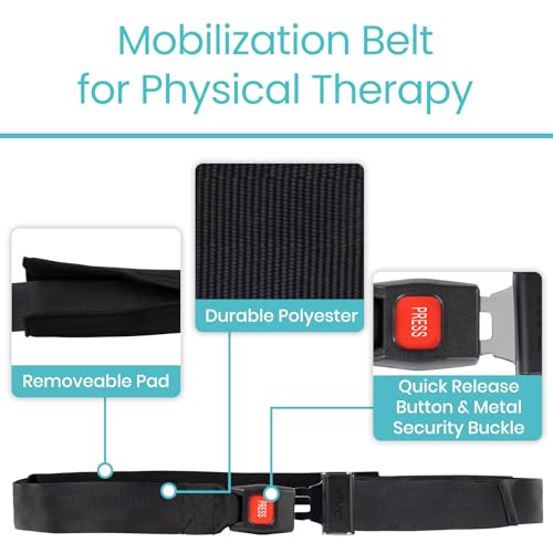 Vive Mobilization Belt for Physical Therapy with Buckle - Manual Traction Stretching Band - PT Traction Strap Belt for Stretching, Mobility, Massages & Exercise