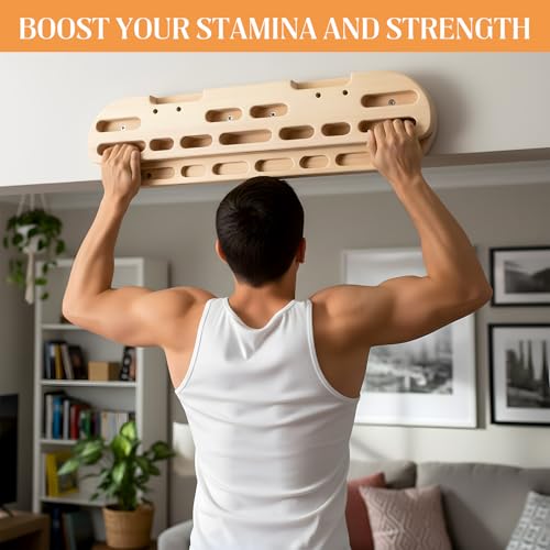 Climbing Hangboard Rock Climbing Fingerboard Gifts Portable Mounted Training Station Pull Up Bar Wooden Hand Grip Strengthener Exerciser with Installation Kit and Rope for Climbers Athletes