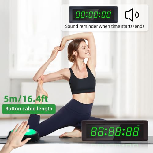 Gym Timer Clock with Remote Control & Push Button,7 RGB Color, Programmable Interval Timer, Countdown/Up Stopwatch,Wall Clock for Home Gym Garage,Portable Training Accessories(Battery+Stand) - style: battery+stand