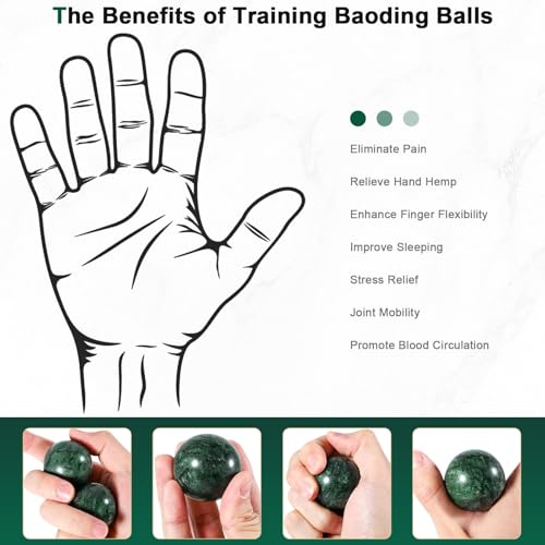 Learay 2Pcs Baoding Balls, Boading Balls for Hand Therapy, Green, 2 inch | Chinese Health Exercise Massage Balls with Carry Pouch for Stress Relief Meditation Ball - color: Green/2 Inch