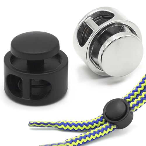Enosea 12 Pcs Metal Cord Lock，Double Hole Draw String Clip Cord Stopper | Spring Toggle Stopper for Drawstrings, Shoelaces, Paracord