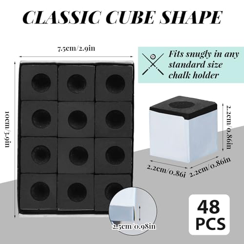 Junkin Pool Chalk Cubes for Billiard Cue Sticks, 48/72/108Pack Options, Table Accessories for Clubs, Bars & Home - color: Black