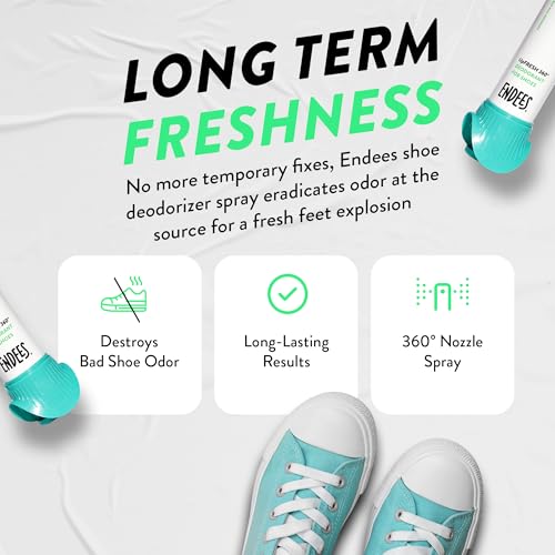 Endees UpFresh 360° Shoe Deodorizer Spray – 2 x 3.38 Fl Oz I Foot Odor Eliminator Shoe Spray for Smelly Shoes, Feet, Sneakers, Boots, and Gym Bags, Stinky Smell Elimination Deodorant, Travel Size - size: 3.38 Ounce (Pack of 2)