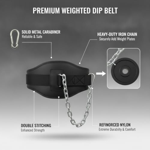Home Gym Pull Up Station Accessory: Weighted Dip Belt with Heavy Duty Iron Chain for Strength Training - size: 3.94 x 3.15 x 1.18 in