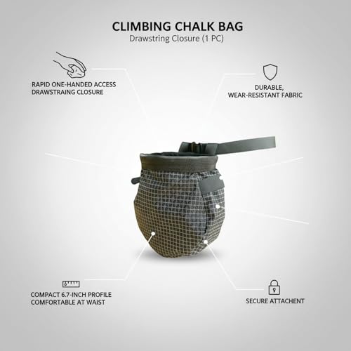 Climbing Chalk Bag with Drawstring Closure - Lightweight Waist Pouch for Rock Climbing, Bouldering & Gym Training (1 Pack) - color: Black