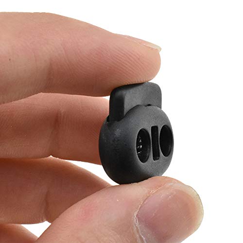 Spring Elastic Fastener Toggles Plastic Cord Lock Buttons Stopper Slider Thread Smooth Hold Tightly - color: Double Holes Black-20*23mm 50pcs